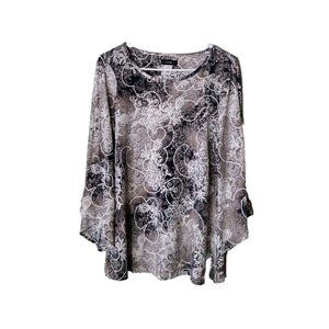 Cocomo Top Womens Medium Floral Long Split Sleeve Boho Embroidered